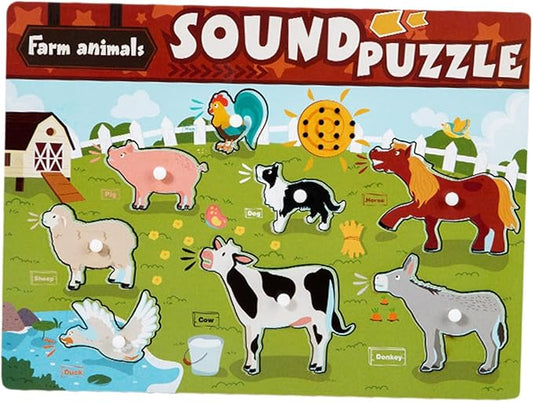 Wooden Peg Puzzle Children Puzzle for Kids Girls and Boys, Animal
