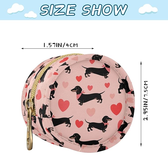 Dachshund Dog Hearts Pink Pattern Pacifier Holder Case with Metal Clip Portable Pacifier Cover Pouch for Newborn Boys Girls