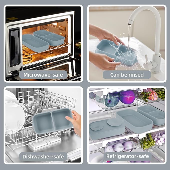 Travel Silicone Baby Feeding Set with 316 Stainless Steel Spoon & Fork ,Silicone Suction Plates, Foldable Bib, Storage Bag - Portable Infant Toddler Utensils, 6-Piece BPA-Free Dishware Kit（gray）
