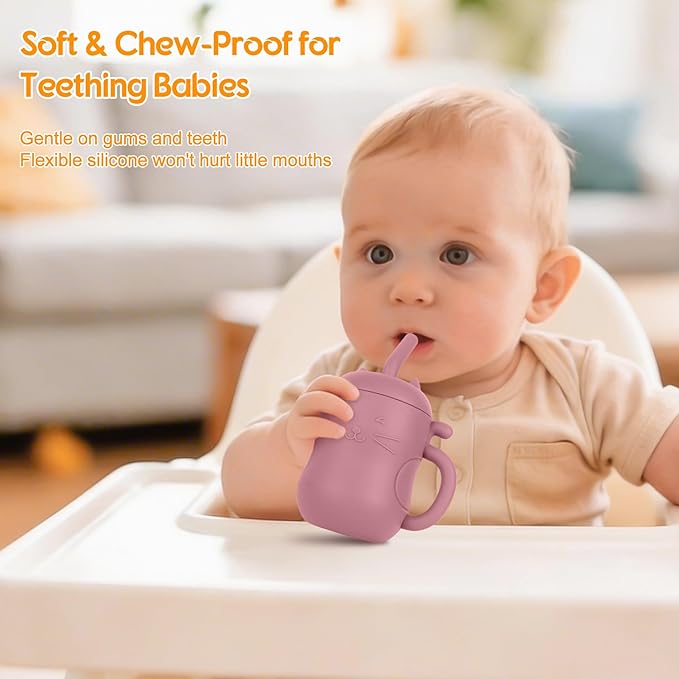 MCGMITT Silicone Baby Straw Cup, 5oz Leak Proof Sippy Cup for Infants Kids 6 12 18 Months, BPA Free Non Toxic Toddlers Training Cup with Handle, Soft Chew-Resistant Straw, Microwave & Dishwasher Safe