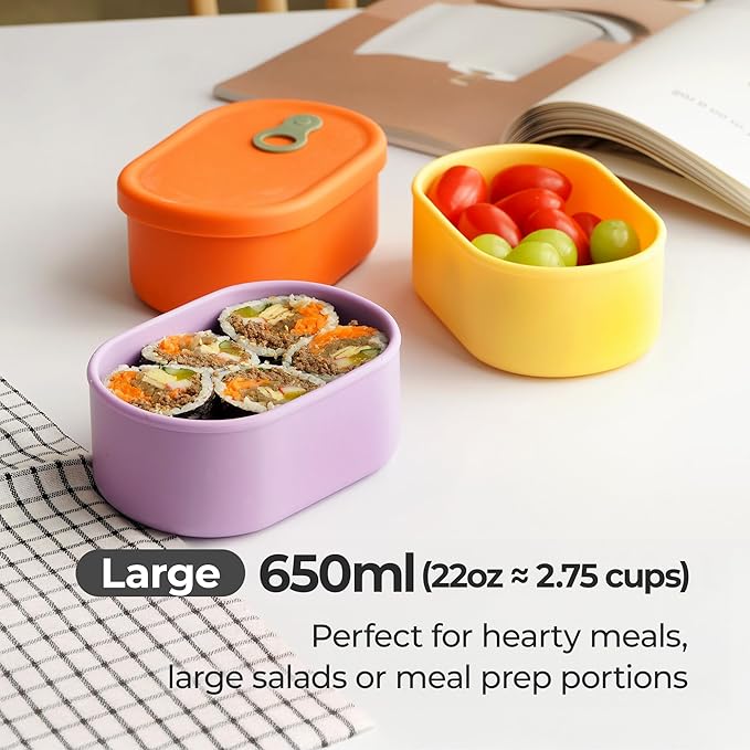 Premium Korean-Made Silicone Airtight Food Container with Steam Vent ??BPA Free, Leakproof, Microwave & Freezer Safe Meal Prep. & Leftovers Storage (Violet, 4p Multi-Size Set)