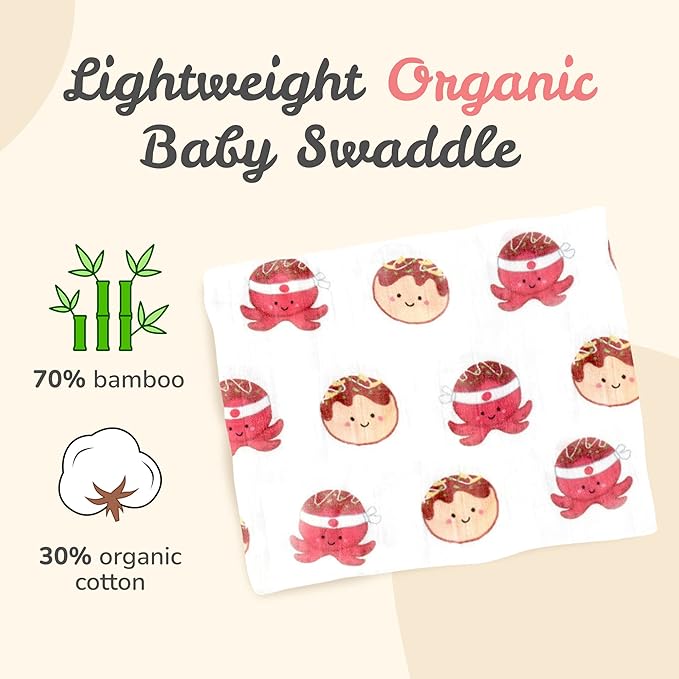 The Wee Bean Organic Cotton and Bamboo Rayon Muslin Swaddle Blankets, Set of X (Takoyaki)
