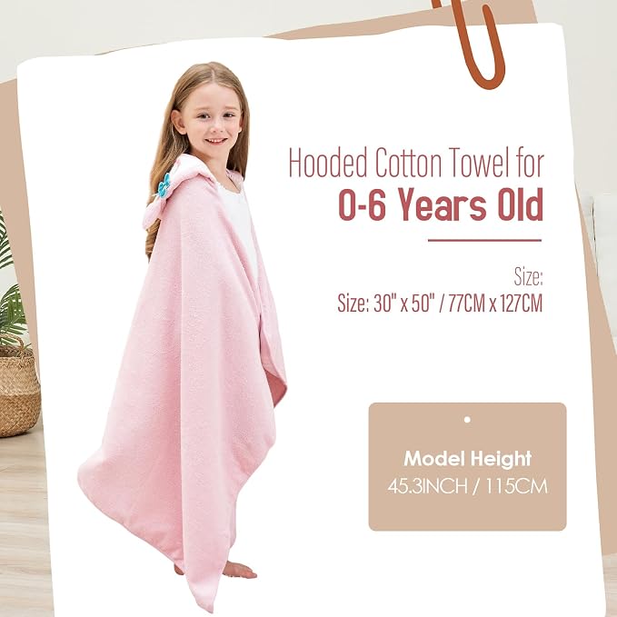 Style Quarters Baby Bath Towel - 100% Cotton Terry Soft Hooded Towel Cartoon Owl Baby Beach Towels Super Absorbent Large Embroidery Kids Hooded Bath Toddler Towel with 50"x30"(Pink Owl)