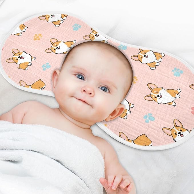 4 Pack Muslin Burp Cloths Cute Dogs Pink Cotton Baby Burp Cloths Ultra Absorbent and Soft Burping Cloth for Baby Boys Girls 22x11 Inch