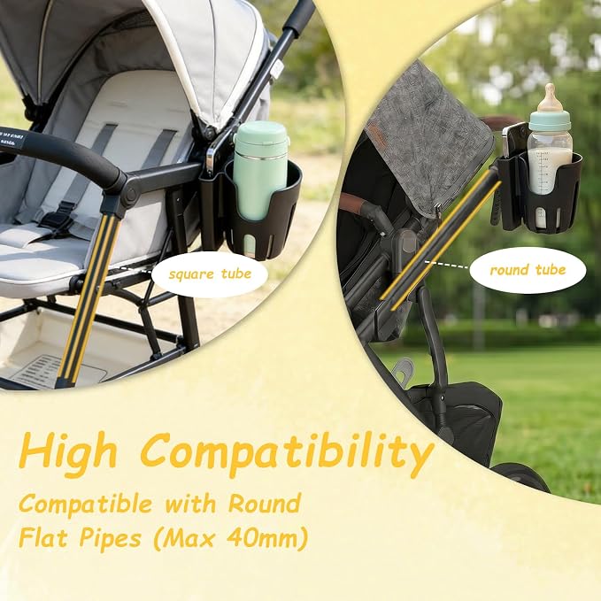 Cup Holder Compatible with UPPAbaby Vista V3 Cruz | 360 Degree Rotatable,Strap Cup Holder with Phone Slot Compatible with Accmor