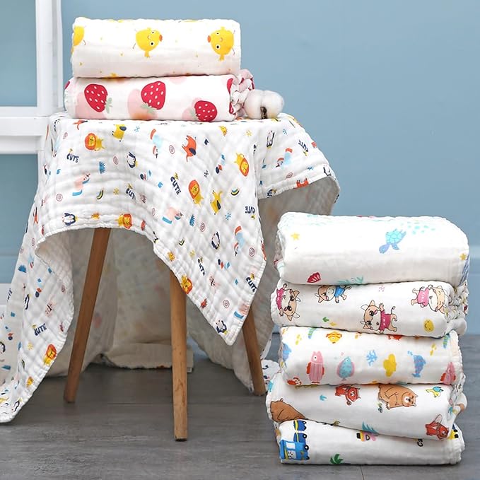 Comfy Baby Muslin Blanket, Swaddle for Newborns and Toddlers, Large 43??x 43??Cover, 6-Layer Plush Softness for Infant Swaddling, Receiving, or Tummy Time, Shower Gift (Strawberry, Baby - Muslin)