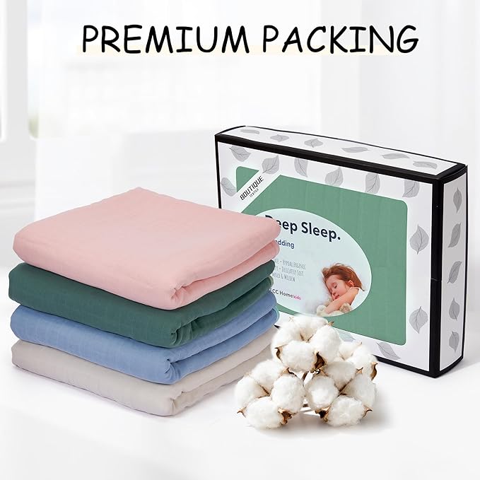 ZPECC Muslin Toddler Blanket Thicker, 47x47 Organic Cotton Kids Quilt Hypoallergenic for Baby Essentials Crib Stroller Daycare Cot, Beige
