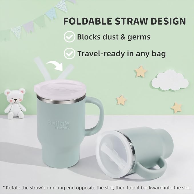 Bella's Friends Life Handy Mini Tumbler, 9 oz Sippy Cups for Toddlers 1-3, Stainless Interior, Leak‑Proof Toddler Cups, Birthday Gifts for 1 Year Old Girls Boys, Baby Girl Essentials, 2 Pack