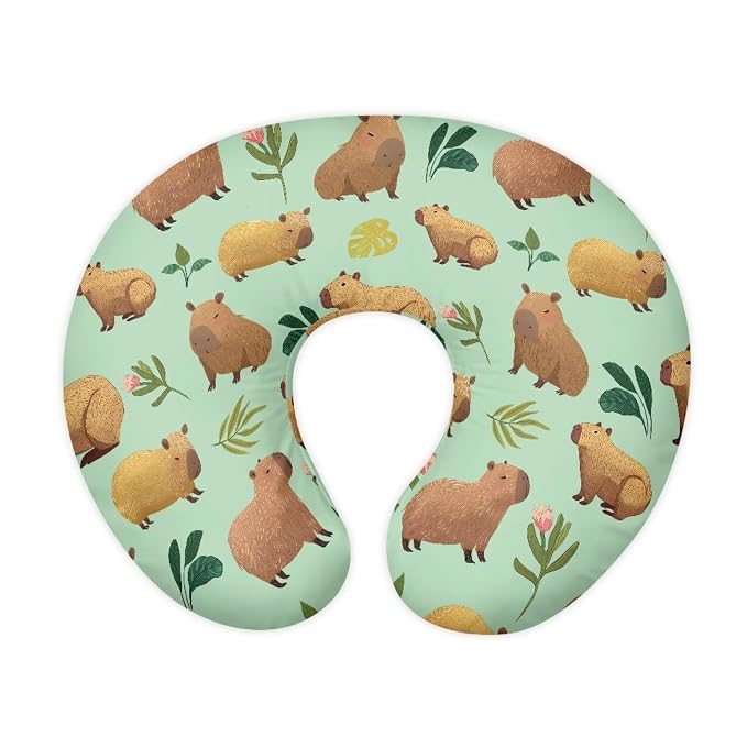 Green Leaf and Capybara Breastfeeding Pillow Cover Ultra Soft Comfortable Newborn Nursing Pillow Case Easy to Use and Dustptoof