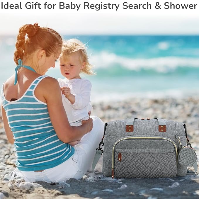 Tenot Diaper Bag Tote with Pacifier Case, Baby Bag for Women with Shoulder Straps, Travel Diaper Tote for for Mom and Dad Grey