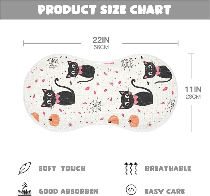vvfelixl Girly Halloween Cat Burp Cloths for Baby Boy Girls Baby Washcloths Burp Rags 1 Pack