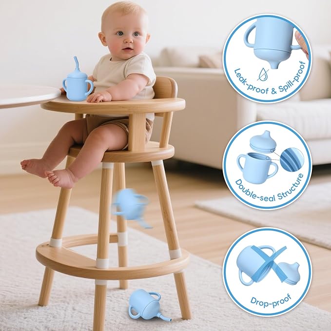 Silicone Baby Sippy Cups, Shatterproof Silicone Straw Cup, Sippy Cups for Toddlers 1-3, Open Cup for Baby, 6+ Months