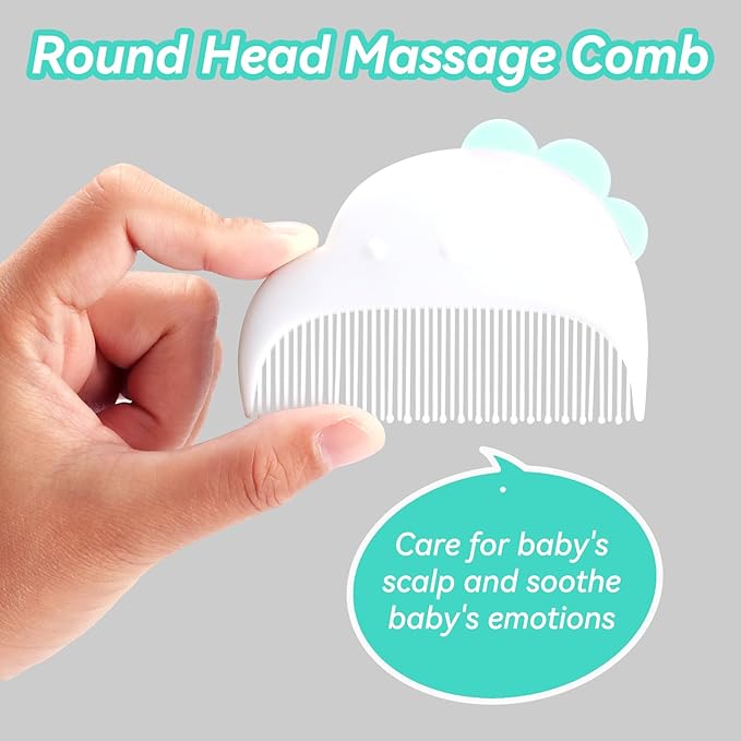 Baby Hair Brush and Comb Set, Soft Bristles Cradle Cap Brush for Newborns, Toddlers, Baby Registry Gift (Green)