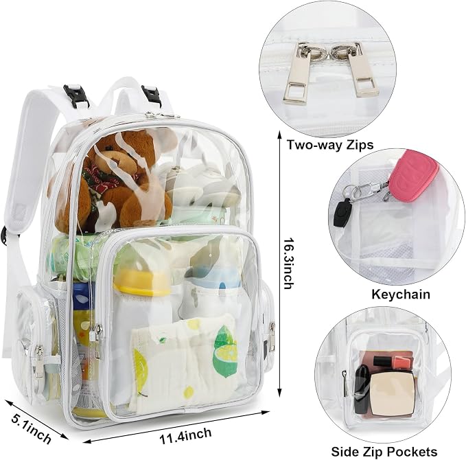 Clear Diaper Bag Backpack for Baby Girls Boys, Mom Nappy Changing Bags for Women (White)