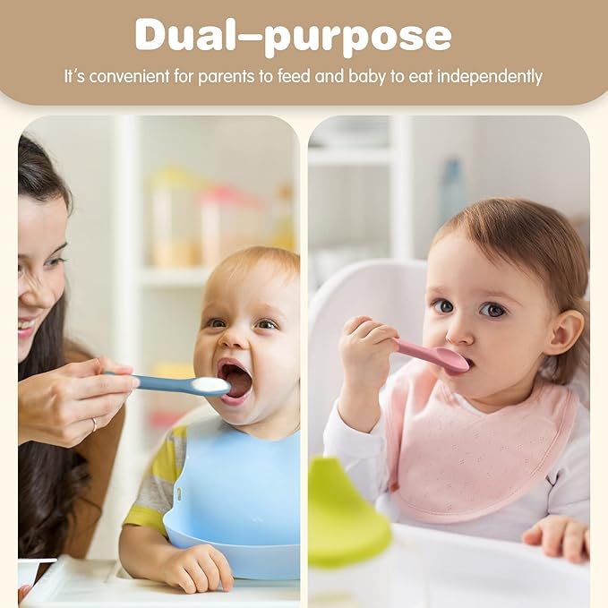 Aedida 5-piece Silicone Baby Feeding Spoons,First Stage Infant Spoon Set 6 Months Soft-tip Spoons for Baby Toddlers Bendable Training Spoon Utensils Feeding Supplies