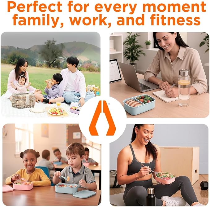 Silicone Bento Box for Kids, 3 Compartment Lunch Box, Small Portions, BPA Free Snack Container, Leak Resistant, Easy to Clean, Dishwasher Safe