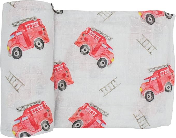immispace - Ultra Soft Swaddle Blanket | Muslin Blankets for Girls & Boys | Newborns & Infants Gifts | 30% Organic Cotton + 70% Rayon | Large 47" x 47" | Machine Washable (Fire Truck)