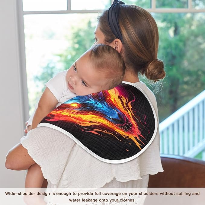 1 Pack Muslin Burp Cloths Dragon Fire Black Print Cotton Baby Burp Cloths Absorbent Soft Burping Cloth Washcloths for Newborn Babies 22x11 Inch