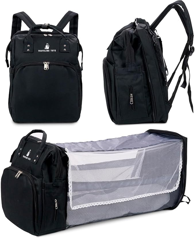 Diaper Bag Backpack, Waterproof Multifunctional Baby Diaper Bag w/Changing Station for Boys & Girls, USB Charging Port, Large Capacity Travel Baby Bag for Mom Dad w/Insulated Bottle, Black