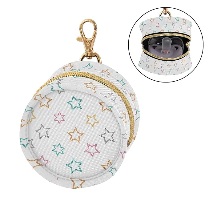 Colorful Star White Pacifier Holder Case Newborn Pacifier Storage Pouch for Boys Girls Easy Attach to Diaper Bag Portable Baby Essentials Container