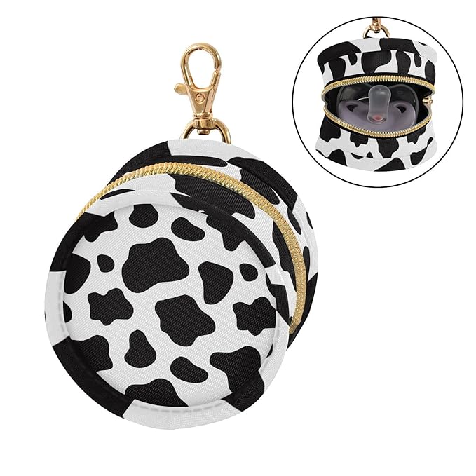 Cow Pattern Polyester Pacifier Holder Case Portable Container Accommodate Baby Binky Cover Pouch Pacifiers Storage Case with Circular Buckle