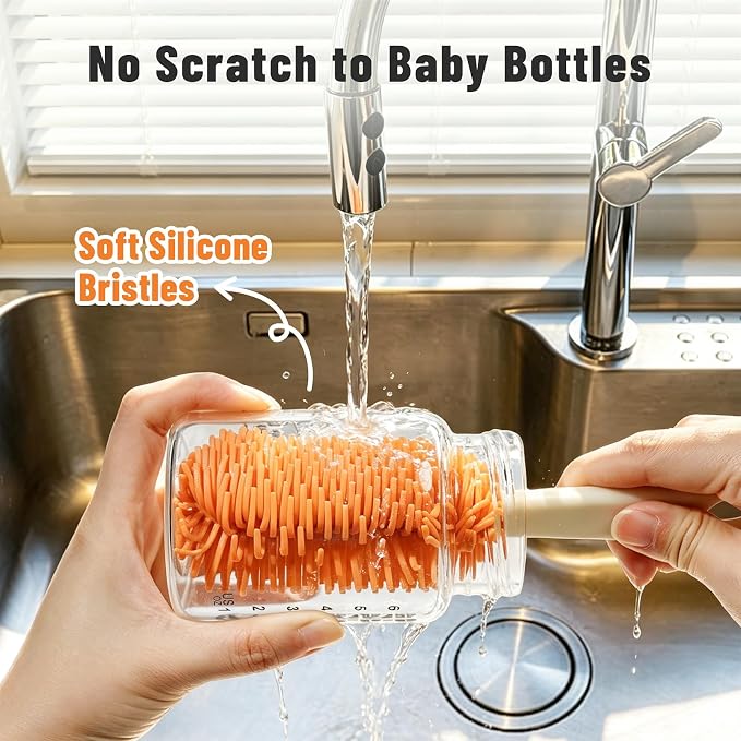Phanpy Traveling Bottle Brush Set Portable Baby Bottle Cleaner Kit with Silicone Brush, Nipple Brush, Straw Brush, Drying Rack, Storage Box for Home and Travel