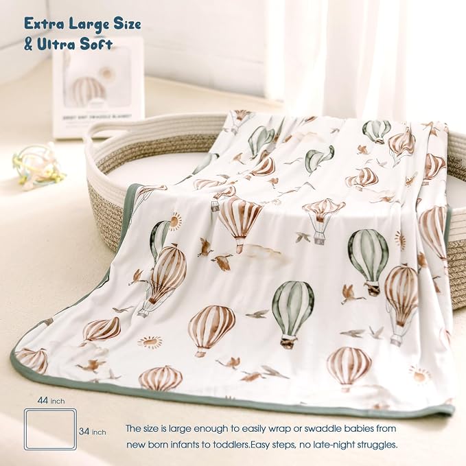 GRSSDER Baby Blankets Super Soft Jersey Knit Swaddle Blanket for Baby Girls and Boys, Double Layer Receiving Blankets 34 x 44 Inches, Extra Large for Baby Swaddling, Balloon Print