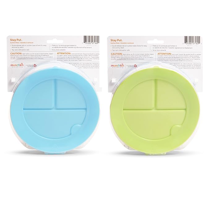 Munchkin Stay Put Suction Plates for Baby and Toddler,3 Divided Sections,Blue/Green,(Pack of 9)