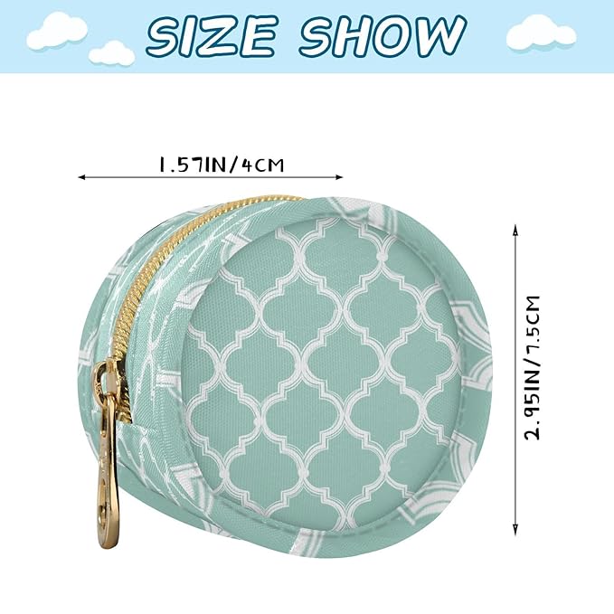 Pacifier Holder with Clip Pacifier Case for Diaper Bag Round Baby Pacifier Pouch Box Bag Portable Mint Green Quatrefoil