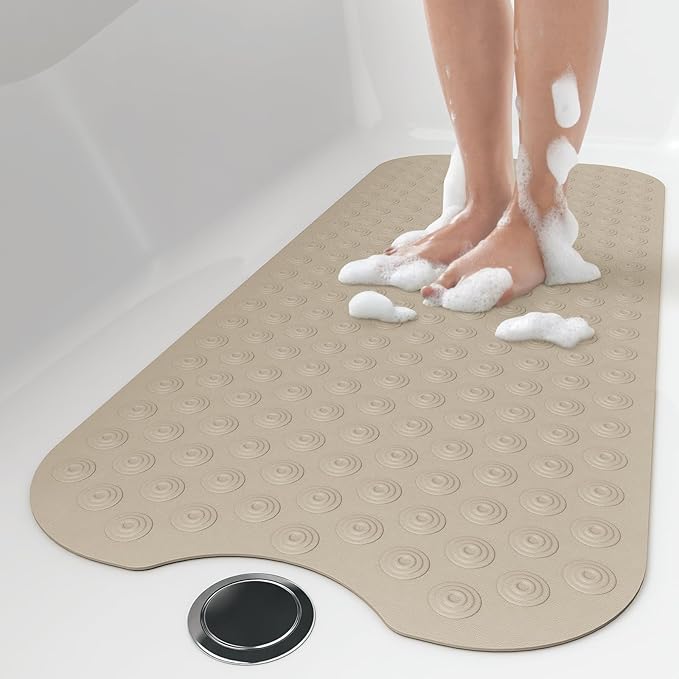 OTHWAY No Suction Cup Bath Mat: 39x16inch Extra Long Bathmat?‚Perfect for Refinished Bathtub Mat?‚Made of Nature Rubber?‚a Blessing for The Elderly and Children (Brown)