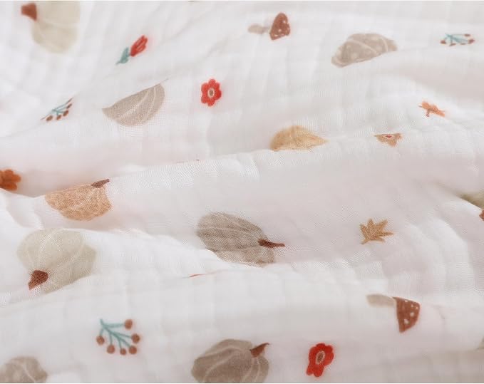 Ultra Soft 6-Layer Muslin Baby Blanket 43"x43" Happy Fall Pumpkin Breathable Lightweight Muslin Cotton Swaddles Bed Blankets for Toddlers Babies Newborn Birthday Gifts All Seasons
