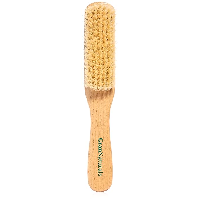 GranNaturals Boar Bristle Slick Back Hair Brush - Soft White Bristle Smoothing Hairbrush for Slicking Hair to Create Sleek Style- Natural Wood Handle for Women + Men