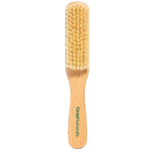 GranNaturals Boar Bristle Slick Back Hair Brush - Soft White Bristle Smoothing Hairbrush for Slicking Hair to Create Sleek Style- Natural Wood Handle for Women + Men
