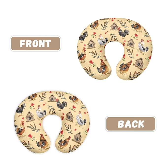 Jeiento Farmhouse Rooster Nursing Pillow Cover Soft Washable Breastfeeding Pillowcase Covers for Baby Boys Girls Newborns Cute Chicken Pattern Pillow Covers
