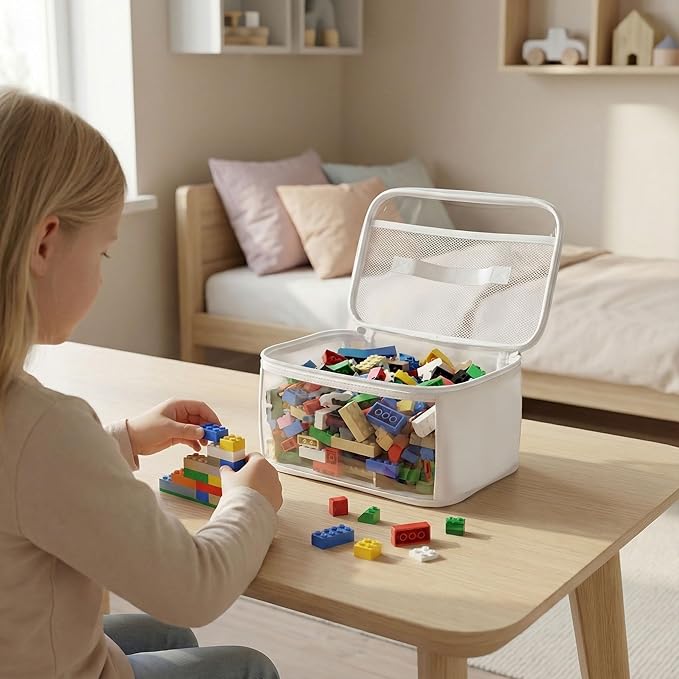 holay Clear Toy Storage Bags with Handle, 4 Pack Playroom Storage Organizer Bins Kids Toys, Board Games, Busy Bags, and Homeschool Supplies ?“Transparent PVC with Reinforced Base(White, Small)