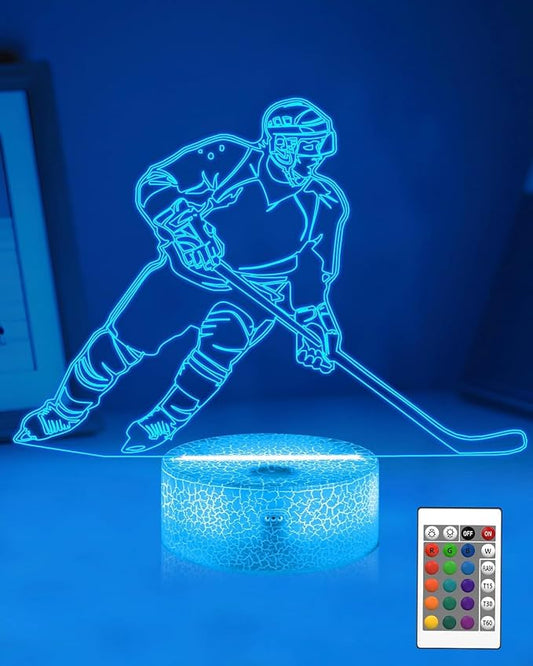 Attivolife Ice Hockey 3D Night Light, Bedside Illusion Optical LED Lamp with Remote Control + Timer 16 Color Changing, Bedroom Decor Best Birthday Gift for Kid Boy Teen Sport Fan（White Ice）