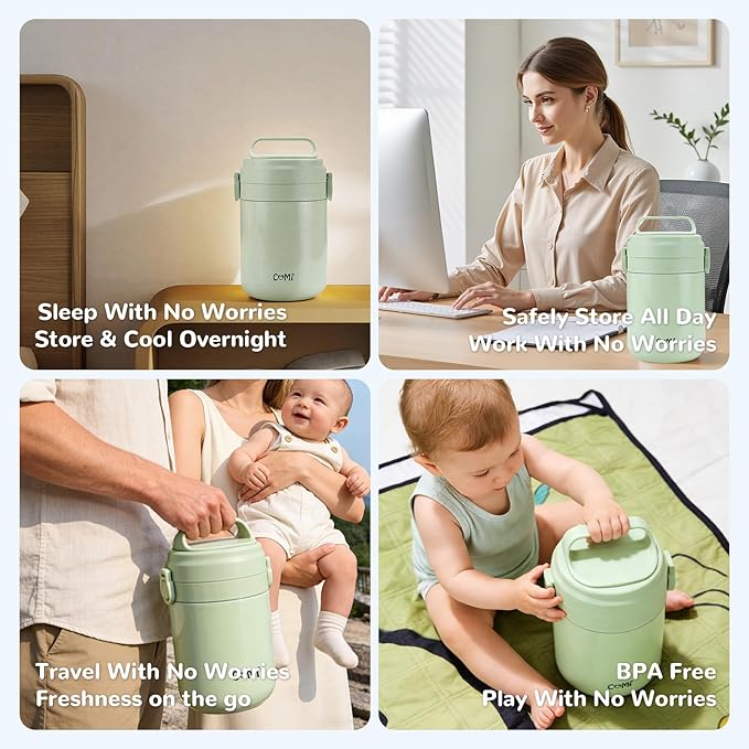 COMI Breast Milk Cooler,24H Triple-Layer Cooling,Breastmilk Storage Bottles Container, 10oz Leak Proof Outdoor Small Freezer,for Travel, Work, Night Pumping, Gift for New Moms(Green)