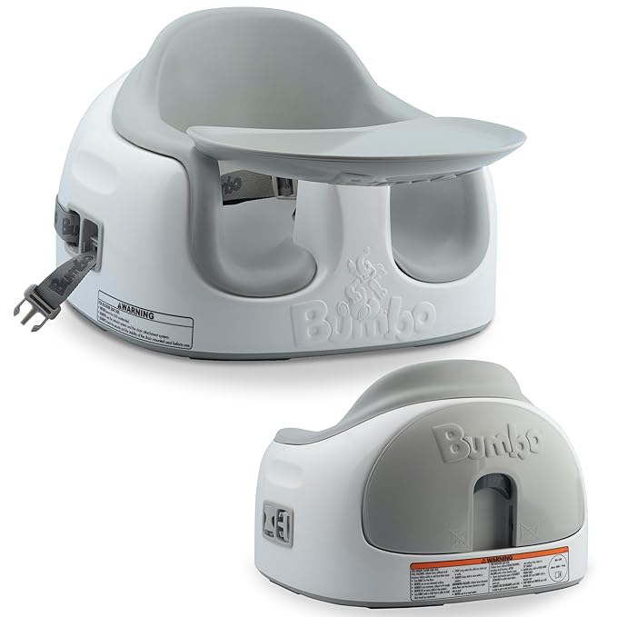 Bumbo 3-in-1 Multi-Seat for 6 to 36 Months, Travel Baby Feeding & Play Floor Seat, All-in-One Portable Booster with Tray & Toddler High Chair, Cool Grey