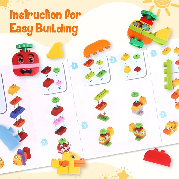 Creative Building Blocks - 116 Pieces Large-Size Blocks, Build Train Animal, Ideal STEM Toy for 3 Year Old Kids