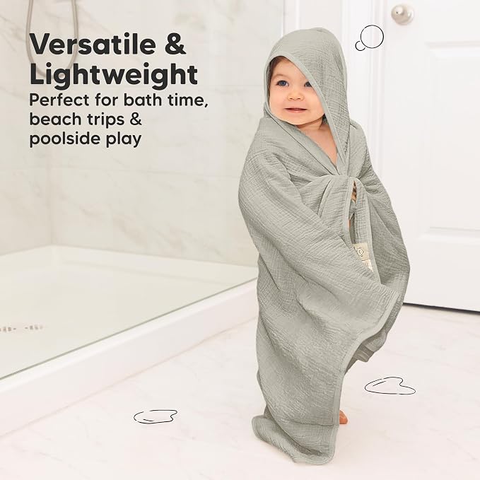 KeaBabies 2-Pack Muslin Baby Bath Towels with Hood for Girls, Boys and Baby Hair Brush - 100% Cotton Hooded Bath Towel, Soft & Absorbent for Toddlers, Baby Brush with Soft Goat Bristles