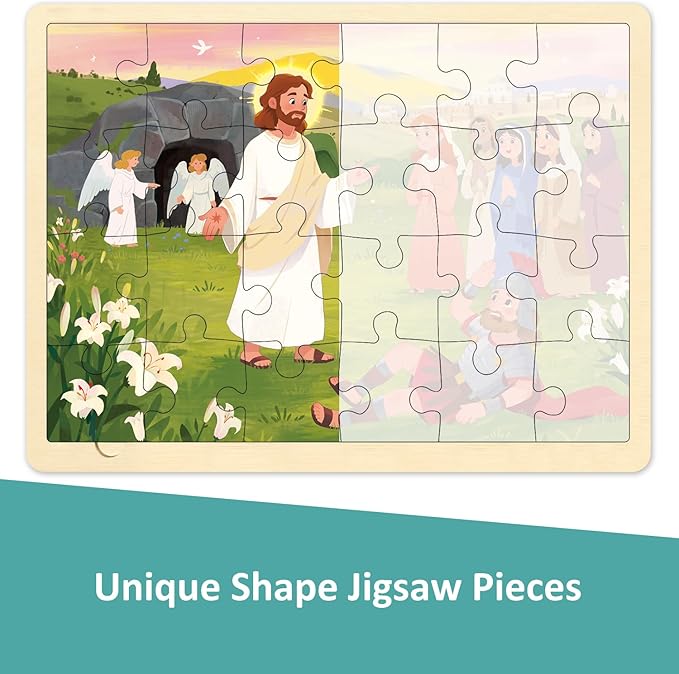 Easter Puzzle for Kids, 24 Piece Puzzles for Kids Ages 3-5 Jesus Resurrection, Bible Themed Wooden Jigsaw Puzzles for Toddlers 3 Year Old, Christian Religious Easter Gifts for Kid