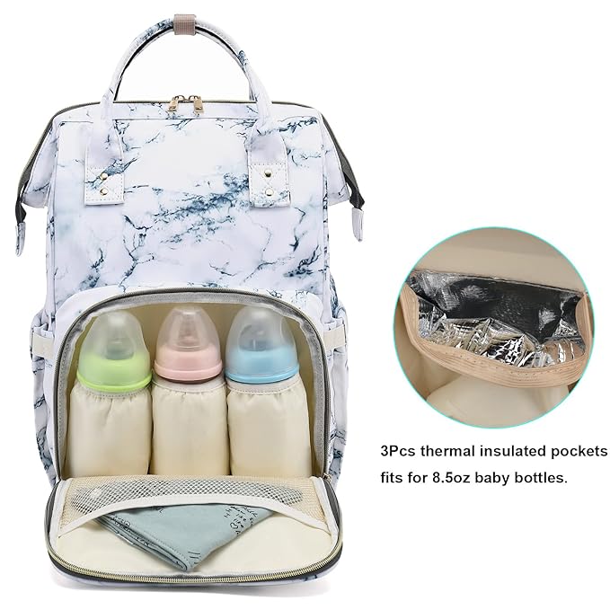 Diaper Bag Backpack for Baby Girls, Mom Waterproof Large Nappy Bags for Women (Marble)