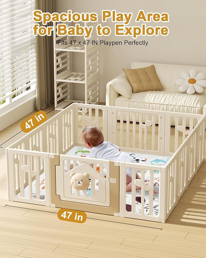 TINYHARBO Premium Foam Baby Play Mat 47" x 47" ??Removable & Machine Washable Cover, Extra Thick Padding Playpen Mat, Non-Slip Crawling Mat, Easy to Clean for Infants, Toddlers & Babies