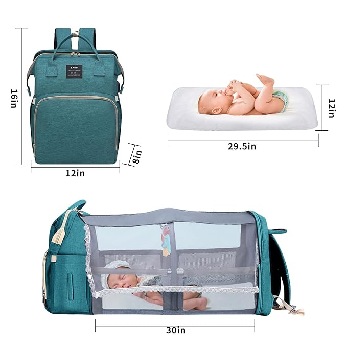 ANWTOTU Baby Diaper Bags with Changing Station,900D Oxford Waterproof Diaper Bag Backpack for Moms Dads with USB Charging Port,Large Capacity Baby Essentials(Ungrade-Green)