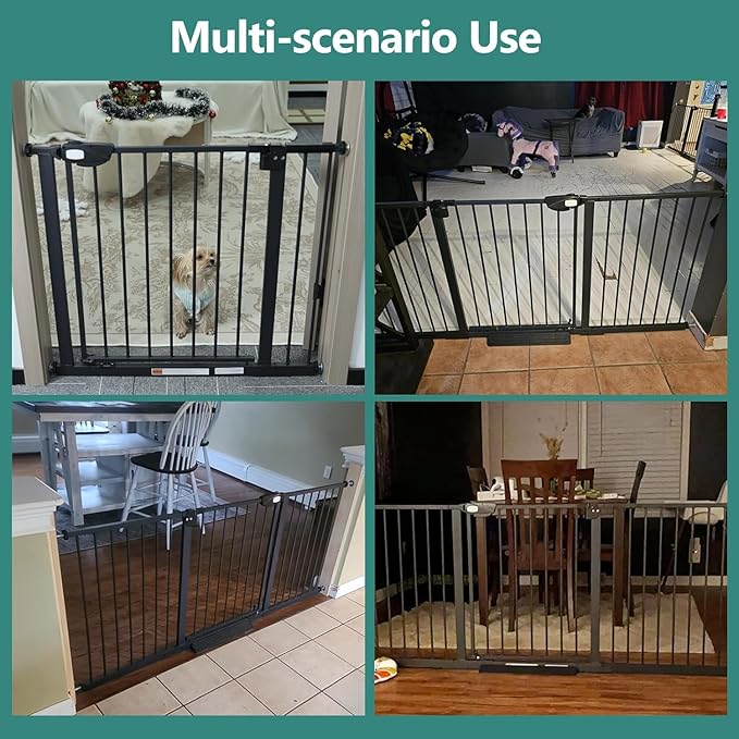 ALLAIBB Triple Lock Extra Wide Baby Gate Pressure Mounted Walk Through Safe Auto Close Black Metal Dog Pet Puppy Cat for Stairs,Doorways,Kitchen 77.17-84.65"