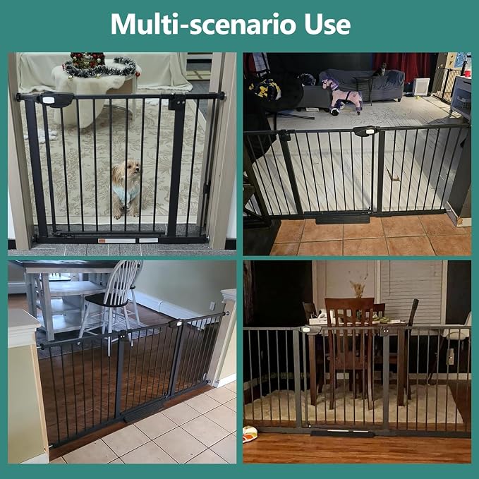 ALLAIBB Triple Lock Extra Wide Baby Gate Pressure Mounted Walk Through Safe Auto Close Black Metal Dog Pet Puppy Cat for Stairs,Doorways,Kitchen 68.11-75.98"