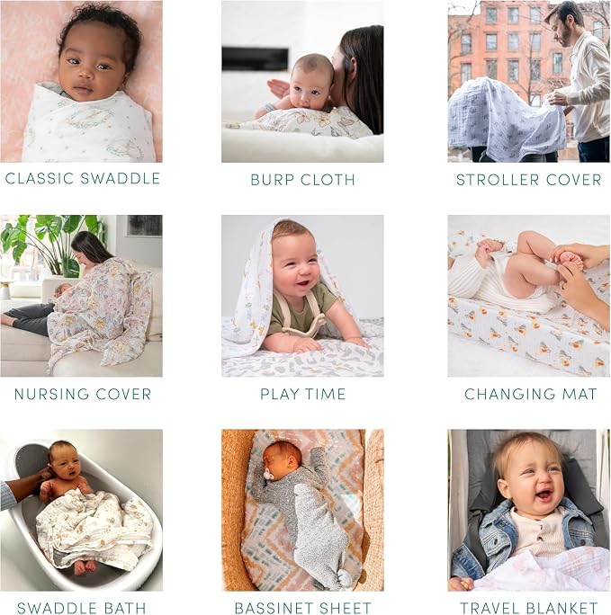 aden + anais Boutique Organic Swaddle Blanket 4-Pack – 100% Organic Cotton Muslin, Large, Soft, Breathable Receiving Blankets for Infants – Lightweight Multi-Use Baby Swaddles, Safari Dreams