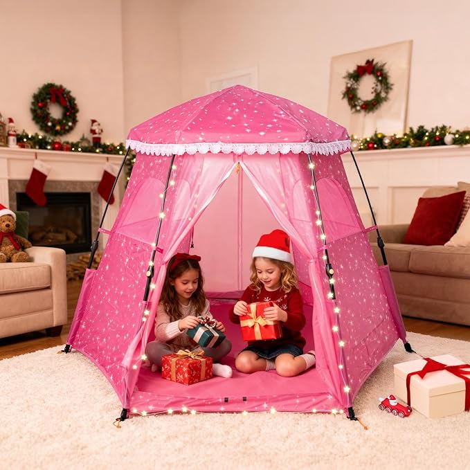Princess Pop-up Play Tent for Girls: 78"x66" Large Playhouse Castle for Kids Indoor & Outdoor (Pink)