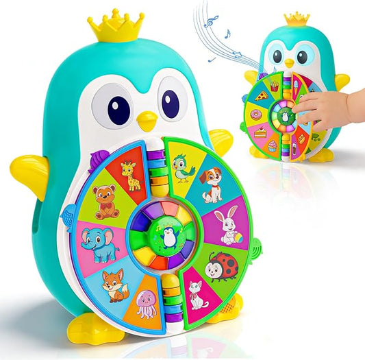 1 Year Old Boy Gifts, Interactive Musical Penguin Toy with Spinning Lights & Sounds,Spanish English Bilingual Talking Learning Toys with 5 Themes & 50 Words, First Birthday Gift for Toddlers 1-3