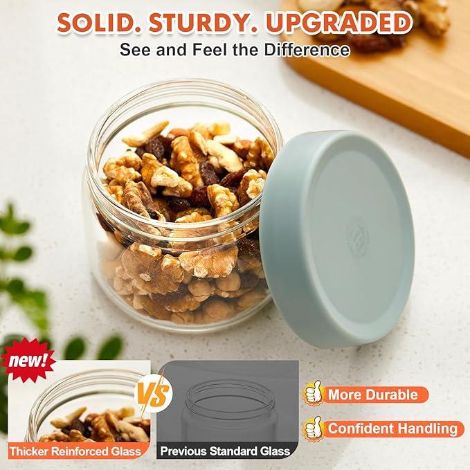 Premium 10oz Borosilicate Glass Jars with Airtight Lids (4 Pack) ??Freezer to Oven Safe (-4°F to 446°F) ??For Overnight Oats, Chia Pudding, Yogurt Parfaits, Dressings, Sauces & More